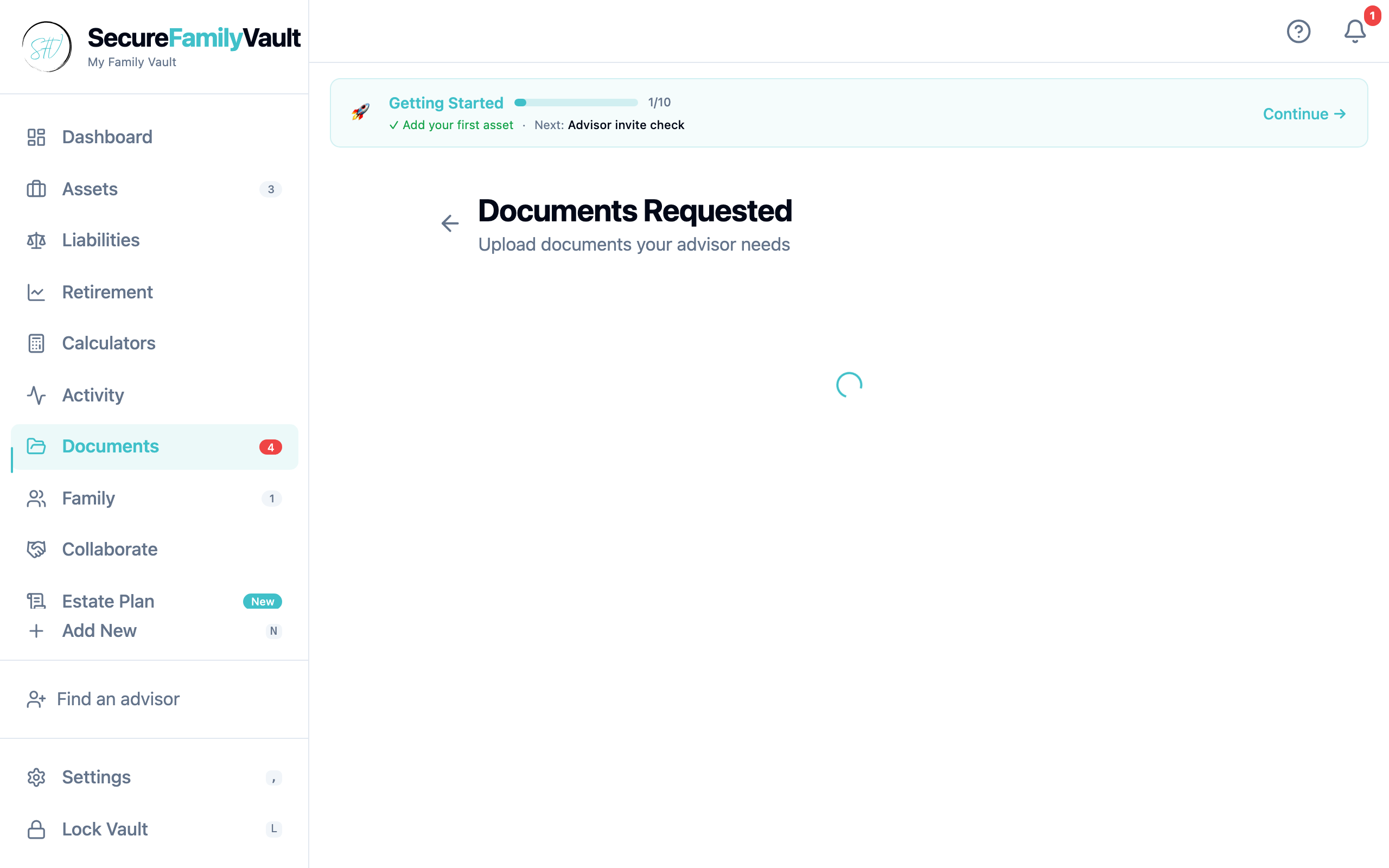 Client-side view of grouped document requests from advisor